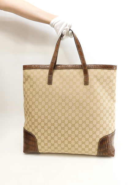 Gucci Men's Tote Bag GG Brown Crocodile Handle Good Condit – haibanya.com