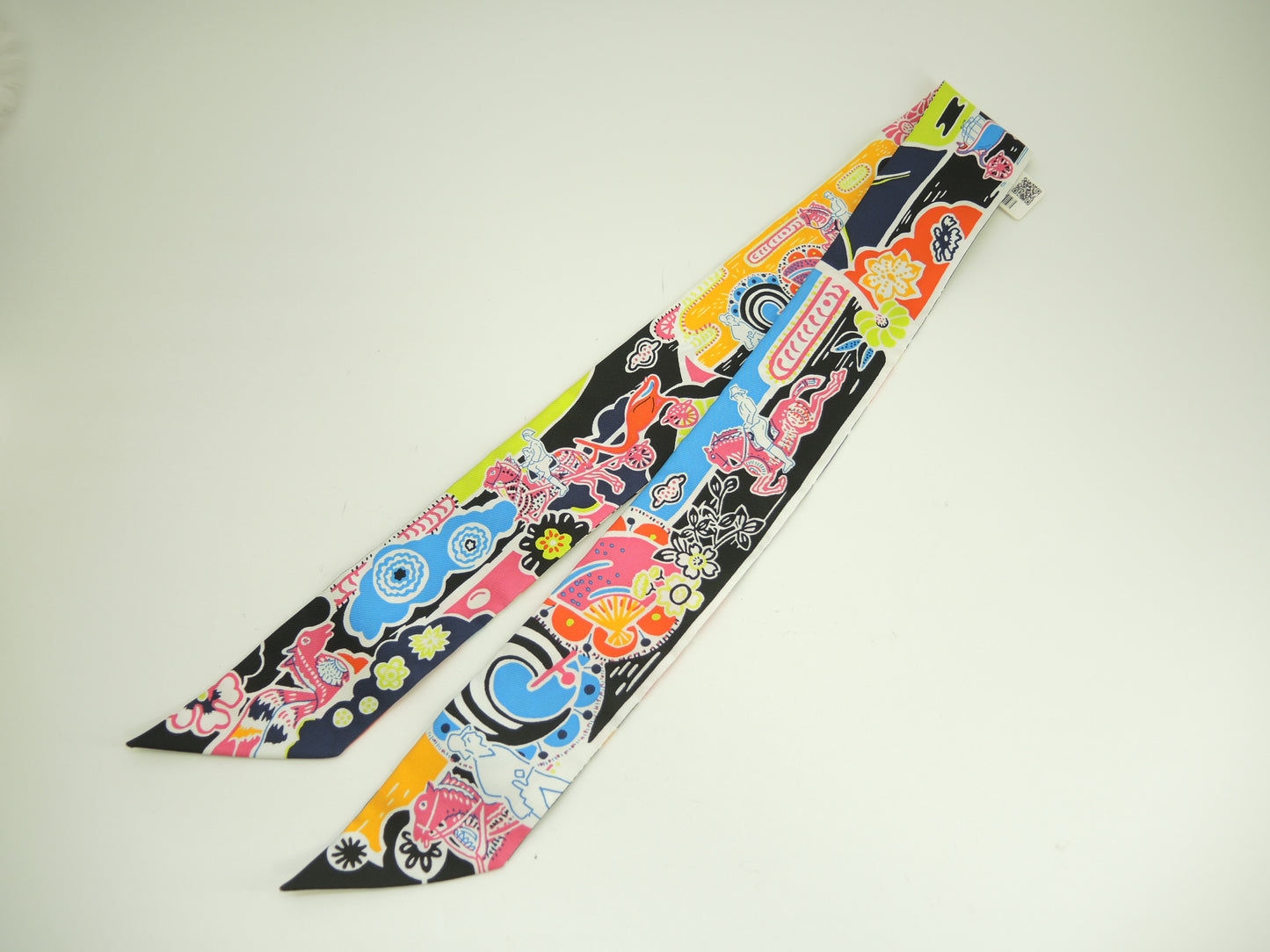 Hermes Twilly Pink Horse Silk/Black Multicolor Scarf Stole Brand New @ 1