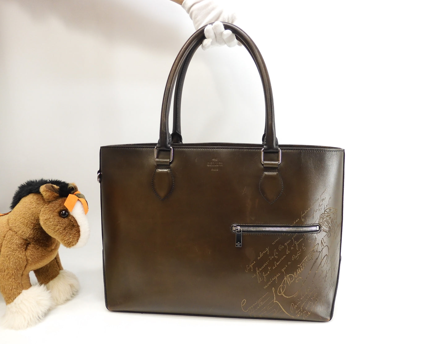 Berluti Toujour Calligraphy Leather Brown Men's Tote Bag @A0250P
