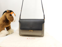 Marni Pochette Trunk Leather Gray Black Crossbody Shoulder Bag Pole Good Condition @ 1