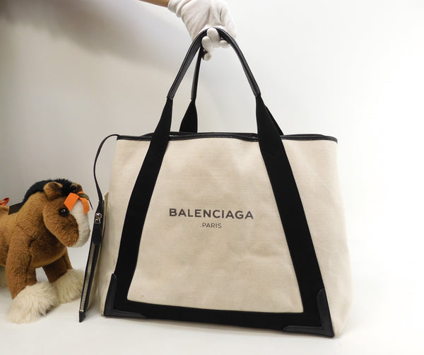 BALENCIAGA ネイビーカバス M トート バッグ キャンバス 白黒 正規