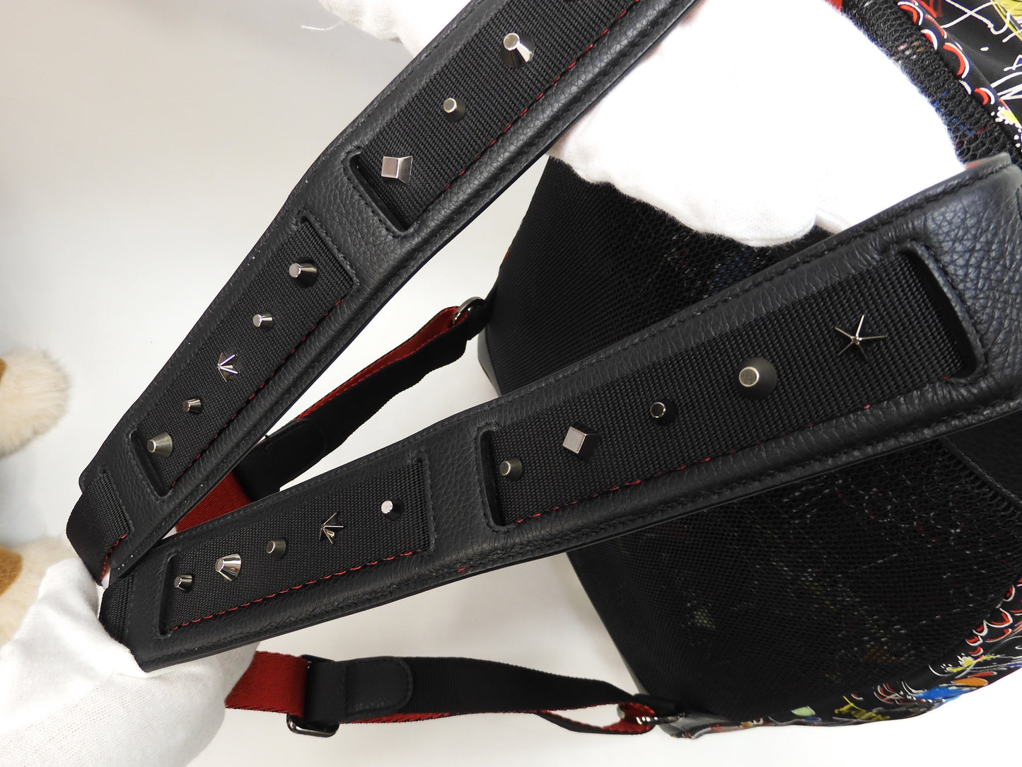 クリスチャンルブタン バックパック 限定バックルビ ナイロン/レザー黒 リュック@ 1