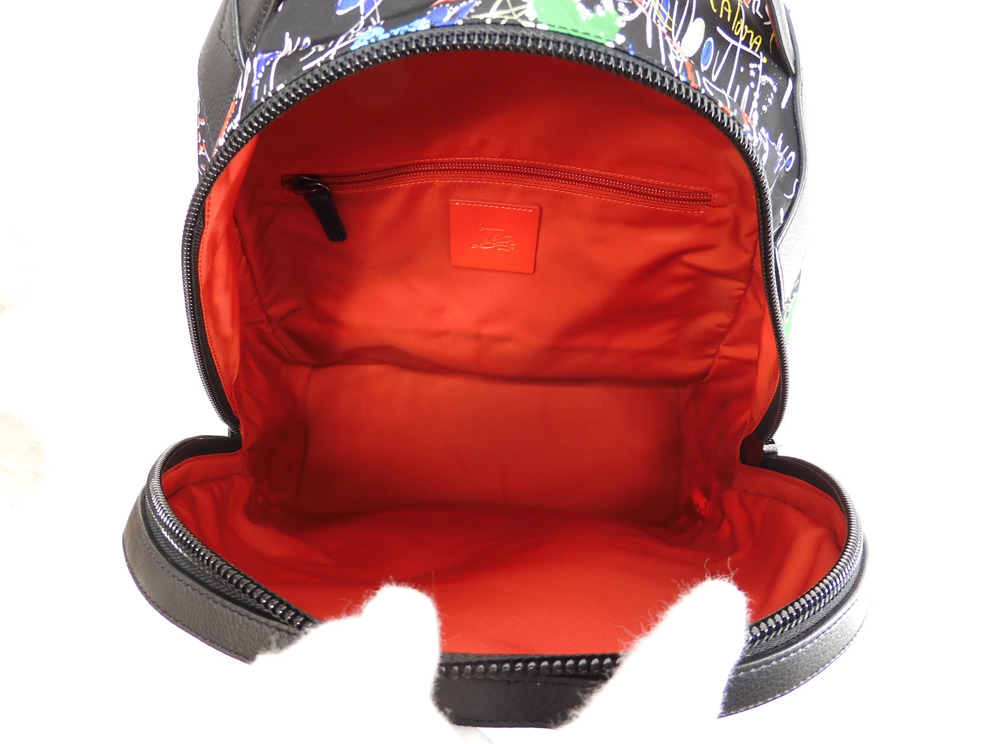 クリスチャンルブタン バックパック 限定バックルビ ナイロン/レザー黒 リュック@ 1
