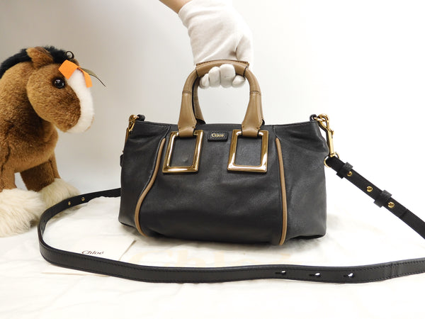 Chloe Etermini handbag with shoulder strap leather black brown pochette @ 3