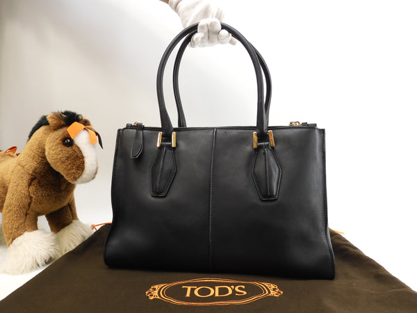 Tod's tote bag smooth leather black handbag good condition @LP31