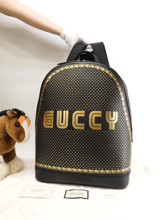 グッチ バックパック大 Guccy レザー黒 メンズリュックサックバッグ 美品@ 8