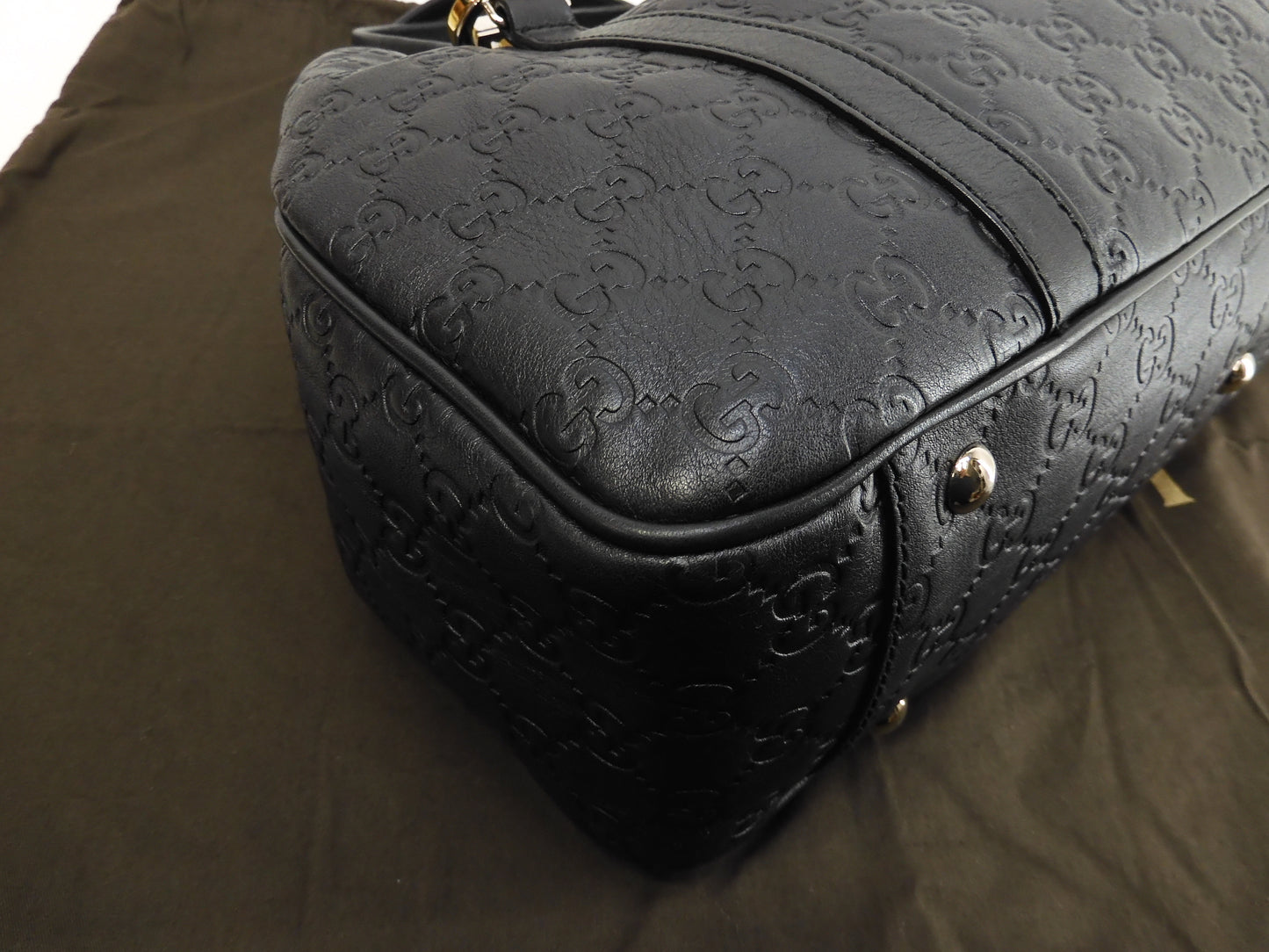 グッチ トートバッグ シマ レザー黒 ハンドバッグ ショルダーバッグ 美  