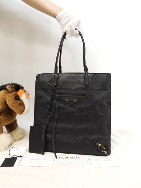 Balenciaga wide gusset tote bag paper leather black handbag pole good condition @ 30