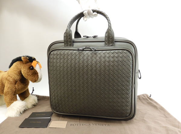 Bottega Veneta Briefcase Intrecciato Leather Ash Travel Bag New @B08307288K