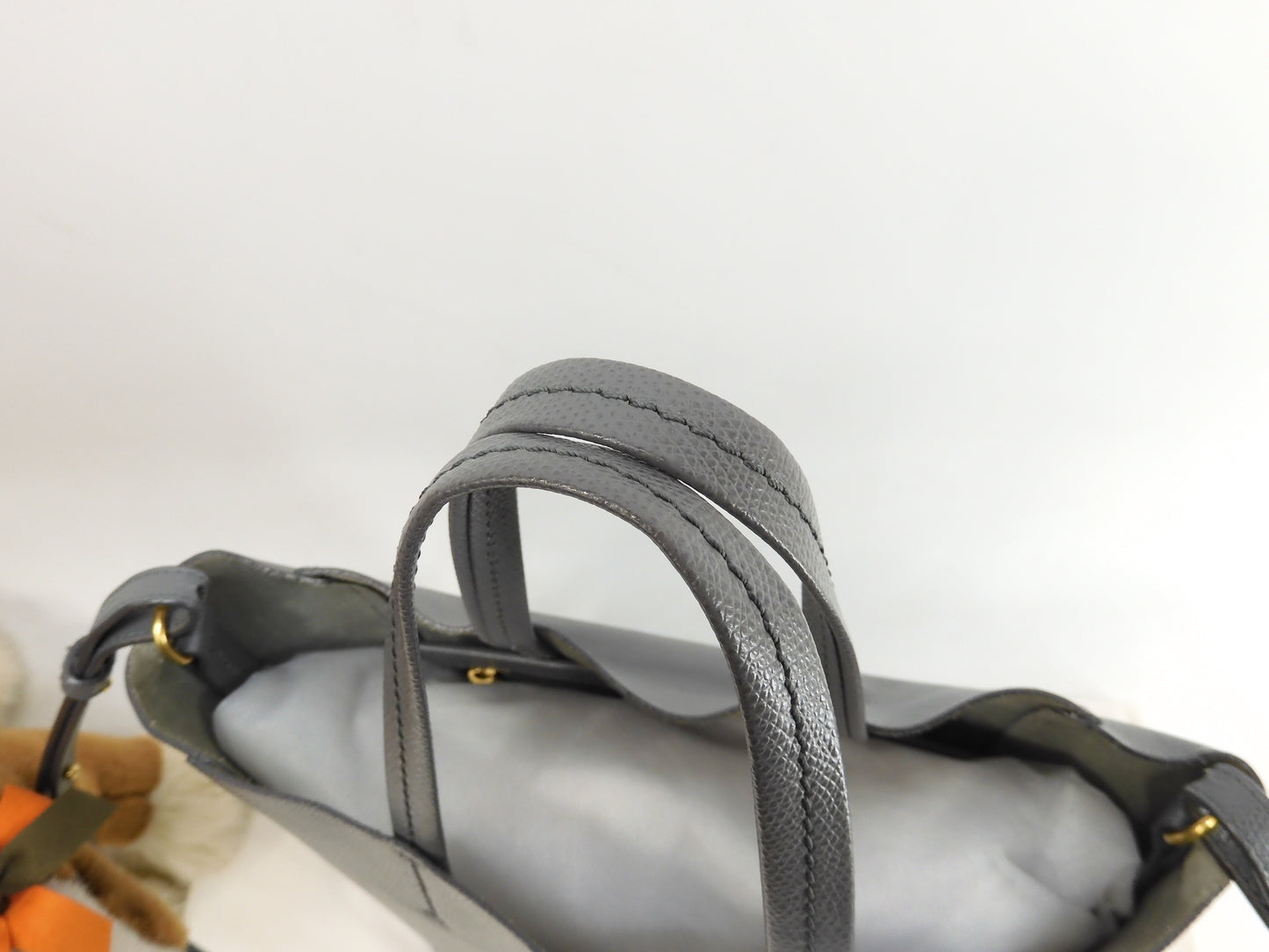 セリーヌ カバスモール レザー 灰青 ポシェット トートバッグ ハンドバッグ@U-CU-1107