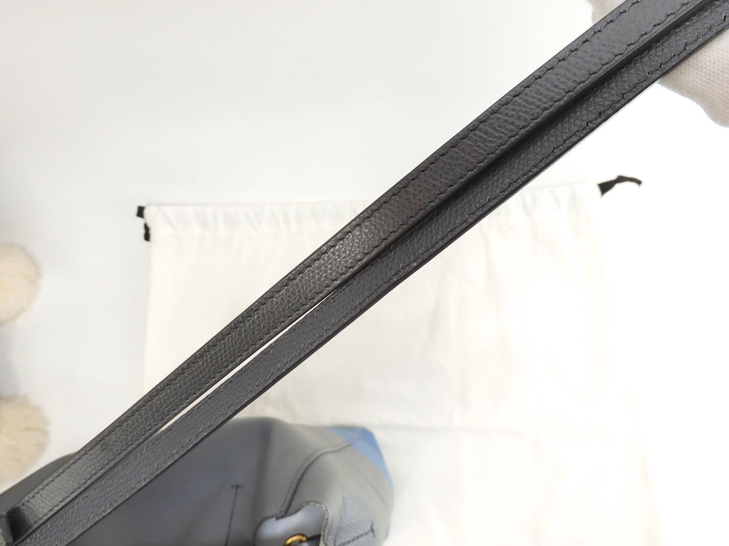 セリーヌ カバスモール レザー 灰青 ポシェット トートバッグ ハンドバッグ@U-CU-1107