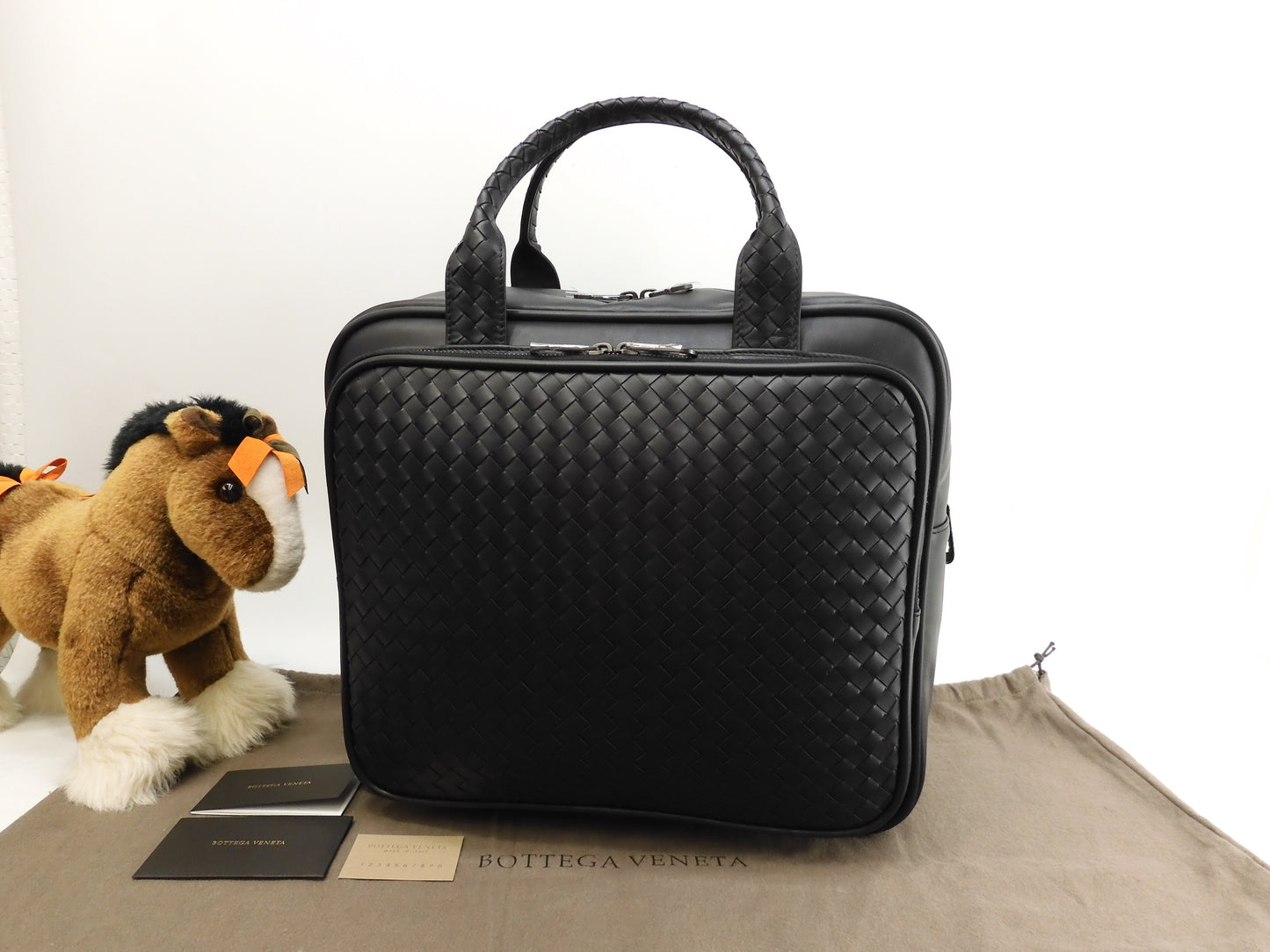 Bottega Veneta Briefcase Intrecciato Leather Black Travel Bag New @B08476164J