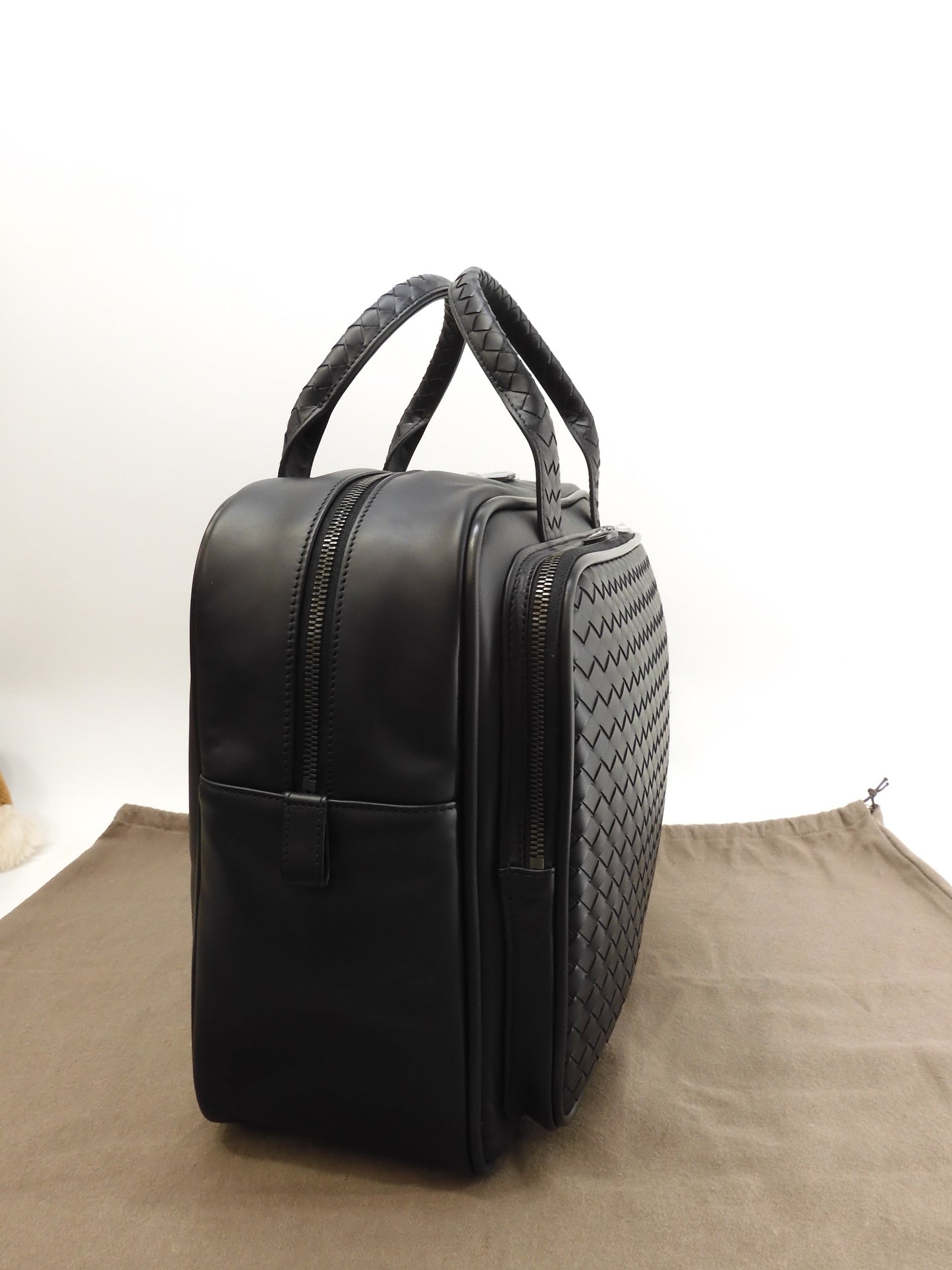 Bottega Veneta Briefcase Intrecciato Leather Black Travel Bag New @B08476164J