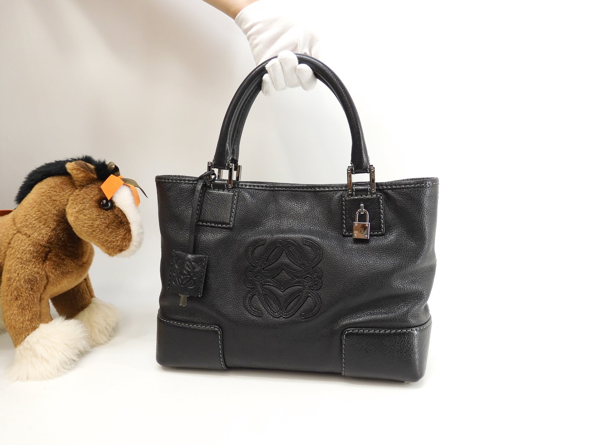 ロエベ フスタ30 ハンドバッグ レザー黒 シルバー金具 トートバッグ 