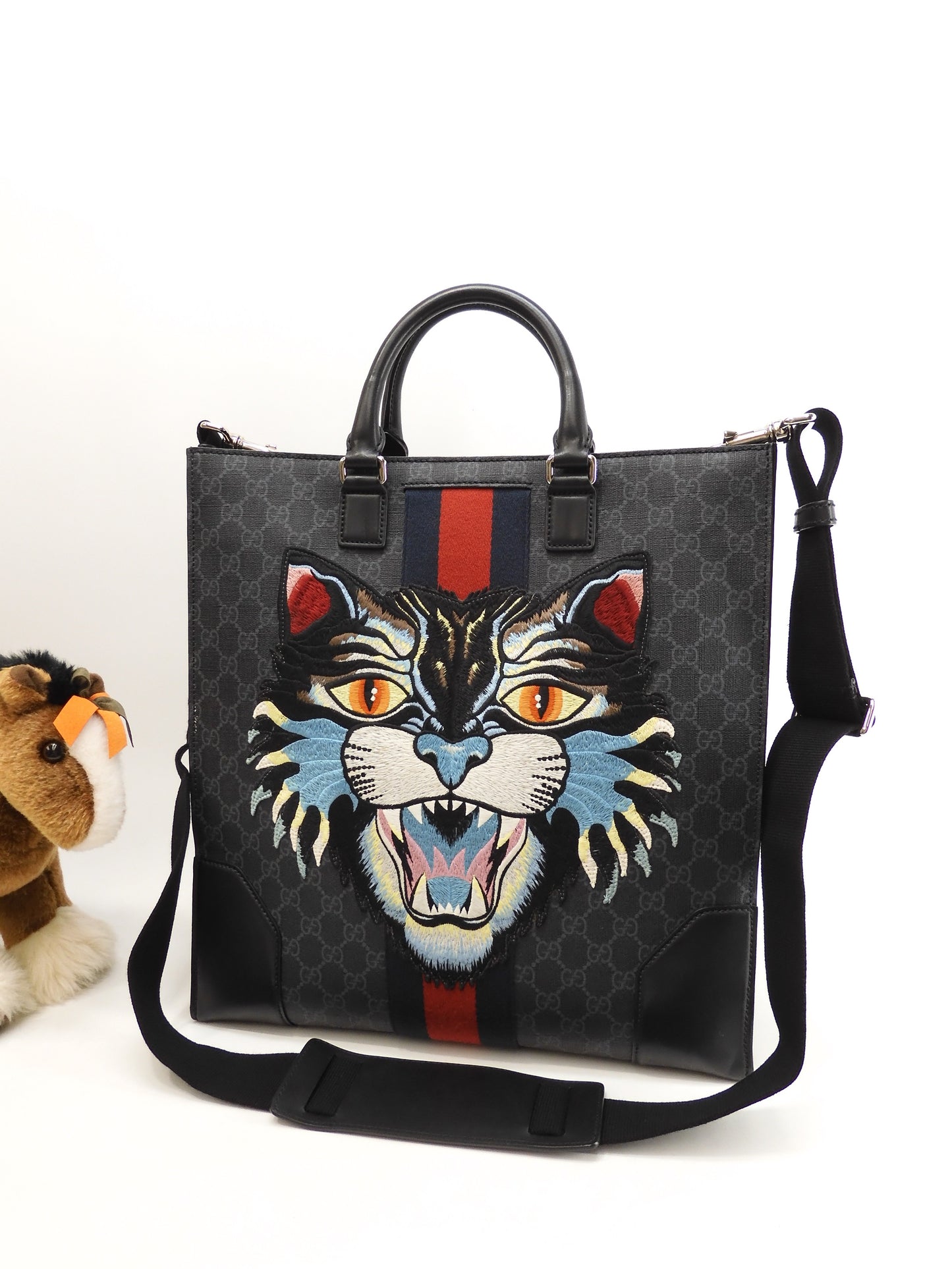 グッチ s付ハンドバッグ 銀座限定アングリーキャット GG黒 トートバッグ 極美@ 1
