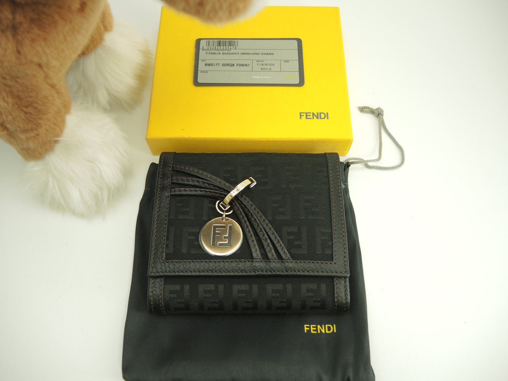 フェンディ コンパクトウォレット FFモチーフ コットン/レザー黒 3折 