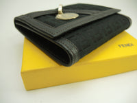 Fendi compact wallet FF motif cotton/leather black 3-fold wallet unused @ 9