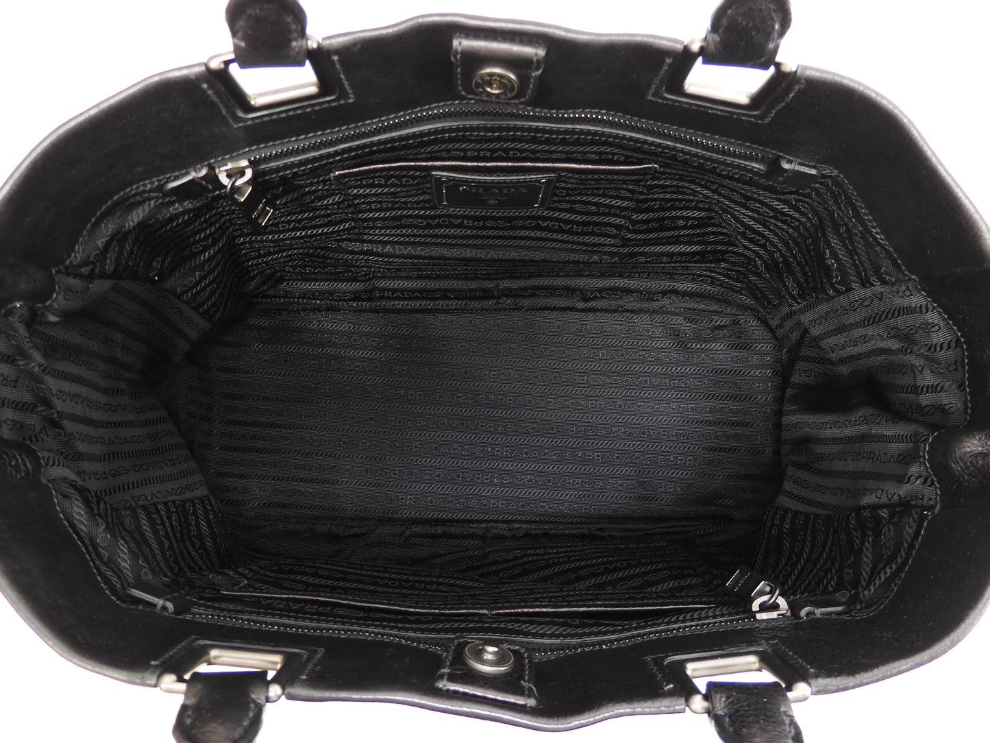プラダ メンズトートバッグ 鹿革黒 グレー金具 ストラップ付ハンドバッグ 美品@ 2