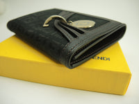 Fendi compact wallet FF motif cotton/leather black 3-fold wallet unused @ 9