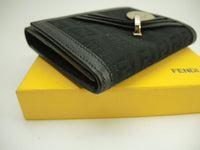 Fendi compact wallet FF motif cotton/leather black 3-fold wallet unused @ 9