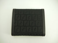 Fendi compact wallet FF motif cotton/leather black 3-fold wallet unused @ 9